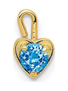 14K Yellow Gold December Birthstone Heart Charm - Blue Topaz Color CZ Pendant
